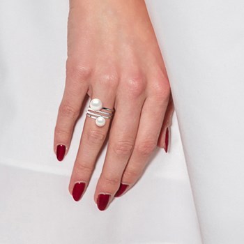 Bague DUO Perles d'Eau Douce 7 et 9 mm Blanches Joaillerie Argent 925