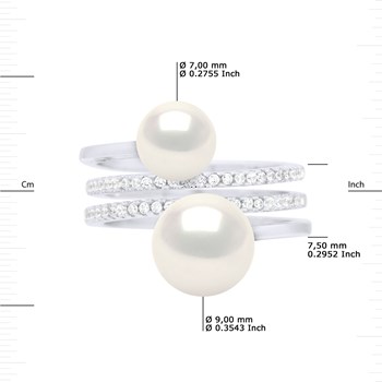 Bague DUO Perles d'Eau Douce 7 et 9 mm Blanches Joaillerie Argent 925