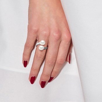 Bague TOI ET MOI 2 Perles d'Eau Douce 9-10 mm Blanches Joaillerie Argent 925