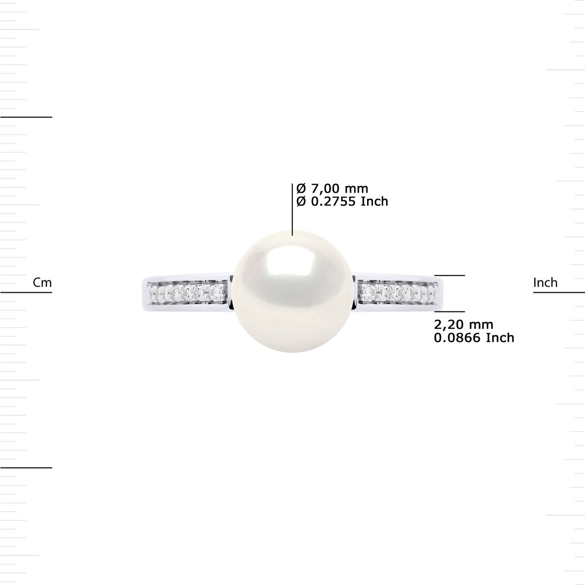 Bague Ajustable Perle d'Eau Douce 7-8 mm Blanche et Oxydes de Zirconium Argent 925 - vue 3