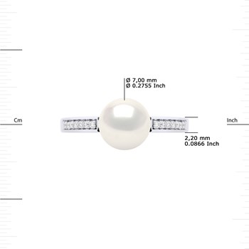 Bague Ajustable Perle d'Eau Douce 7-8 mm Blanche et Oxydes de Zirconium Argent 925