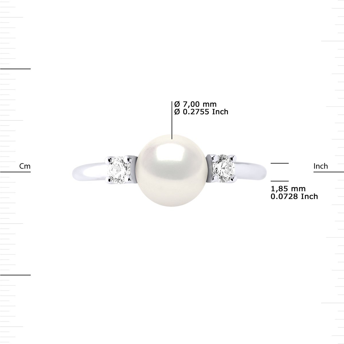 Bague Ajustable Perle d'Eau Douce 7-8 mm Blanche et Oxydes de Zirconium Argent 925 - vue 3