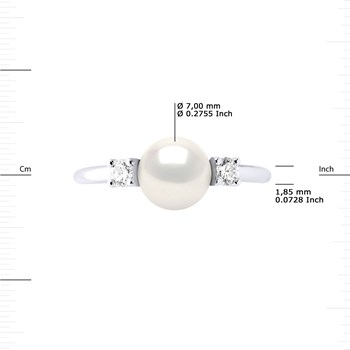 Bague Ajustable Perle d'Eau Douce 7-8 mm Blanche et Oxydes de Zirconium Argent 925