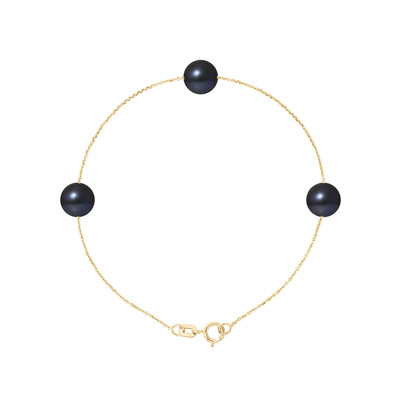 Bracelet Or Jaune avec Perles Noires et Blanches