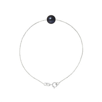Bracelet Femme Perle de culture d'eau douce Noire AA et Or Blanc 750/1000