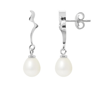 Boucles d'Oreilles Pendantes Perles de Culture Blanches et or Blanc 375/1000