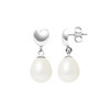 Boucles d'Oreilles Coeurs Pendantes Perles de Culture Blanches et or blanc 375/1000 - vue V1