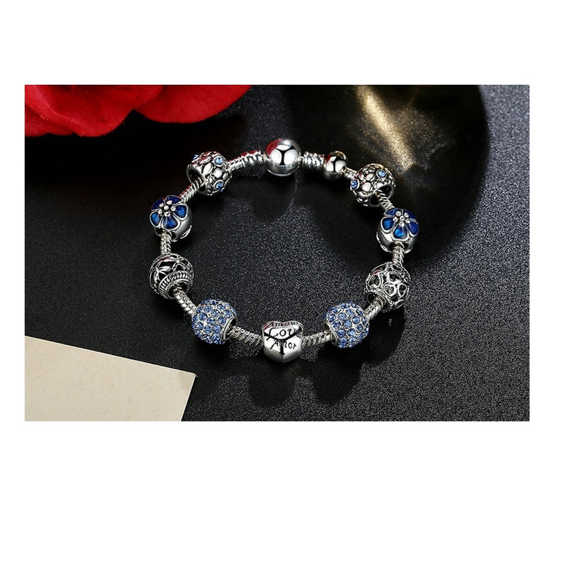 Bracelet Femme Charm's Coeur et Cristal de Swarovski Bleu et plaqué Argent - vue 2