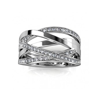 Bague Criss Cross - Argenté et Cristal