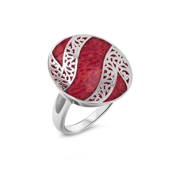 Bague Serti Corail Rouge et Dentelles d'Argent 925 : L'Élégance à votre Doigt | Aden