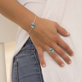 Bague d'Exception : Nacre Abalone Naturelle et Dentelles d'Argent 925 pour un Style Inimitable | Aden