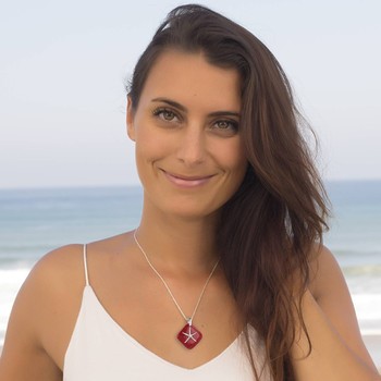 Pendentif Etoile de Mer corail rouge et argent 925-Millième rhodié