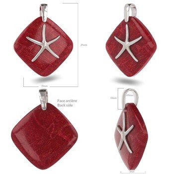 Pendentif Etoile de Mer corail rouge et argent 925-Millième rhodié