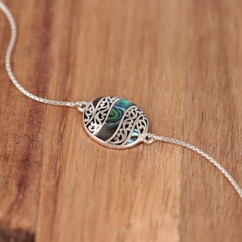 Bracelet Réglable Cabochon Nacre Abalone & Argent 925 | Dentelles Précieuses - Aden
