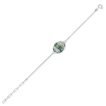 Bracelet Réglable Cabochon Nacre Abalone & Argent 925 | Dentelles Précieuses - Aden