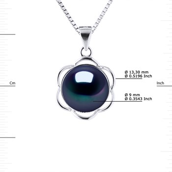 Collier PETALES Perle d'Eau Douce 9-10 mm Noire Argent 925