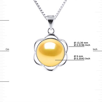 Collier PETALES Perle d'Eau Douce 9-10 mm Dorée Argent 925