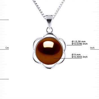 Collier PETALES Perle d'Eau Douce 9-10 mm Chocolat Argent 925