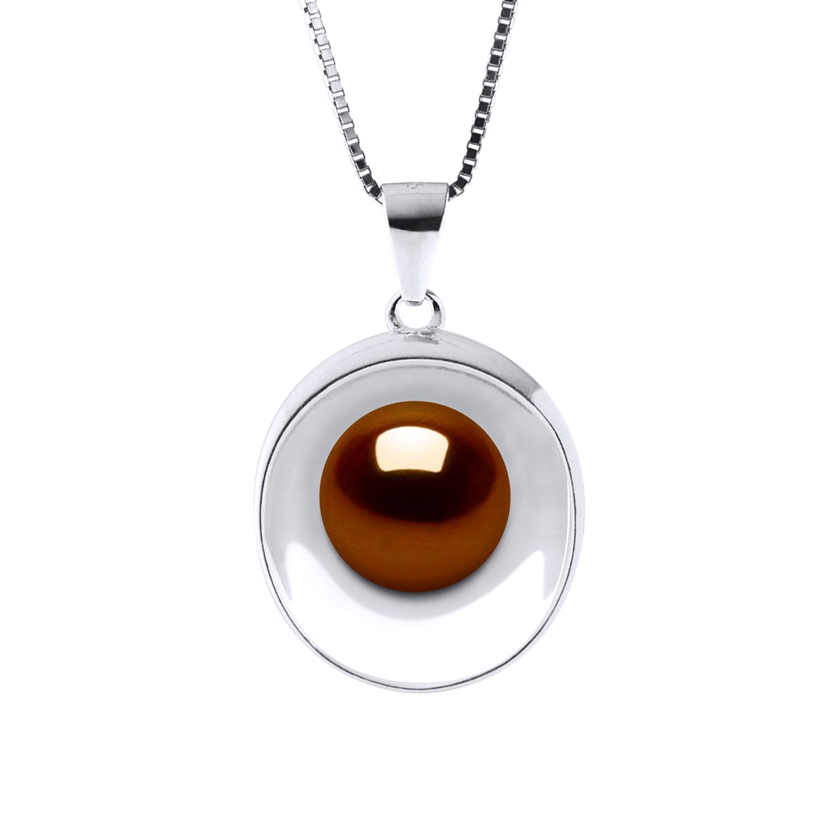 Collier REFLETS Perle d'Eau Douce 9-10 mm Chocolat Argent 925