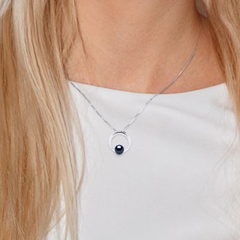Collier CERCLE Perle d'Eau Douce Ronde 8-9 mm Noire Argent 925