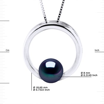 Collier CERCLE Perle d'Eau Douce Ronde 8-9 mm Noire Argent 925