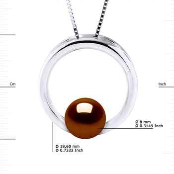 Collier CERCLE Perle d'Eau Douce Ronde 8-9 mm Chocolat Argent 925