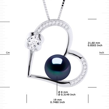 Collier LOVE Perle d'Eau Douce 8-9 mm Noire Argent 925