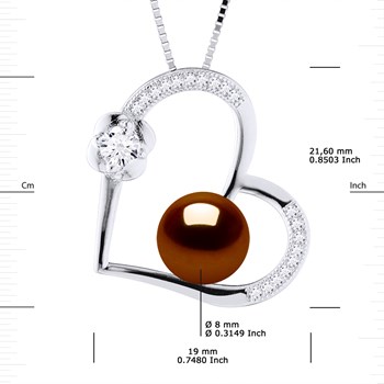 Collier LOVE Perle d'Eau Douce 8-9 mm Chocolat Argent 925