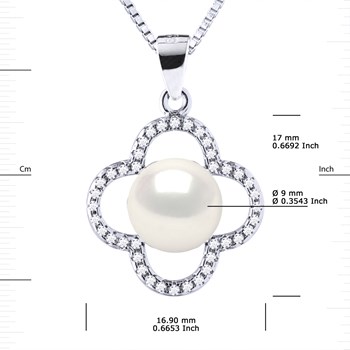 Collier TREFLE Perle d'Eau Douce 9-10 mm Blanche Argent 925