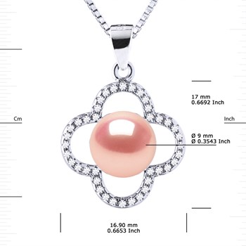 Collier TREFLE Perle d'Eau Douce 9-10 mm Rose Argent 925