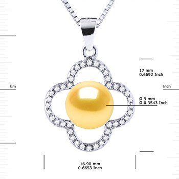 Collier TREFLE Perle d'Eau Douce 9-10 mm Dorée Argent 925