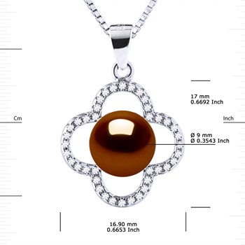 Collier TREFLE Perle d'Eau Douce 9-10 mm Chocolat Argent 925