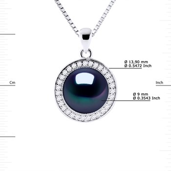 Collier SUN Perle d'Eau Douce 9-10 mm Noire Argent 925