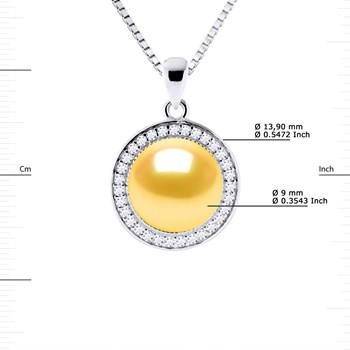 Collier SUN Perle d'Eau Douce 9-10 mm Dorée Argent 925