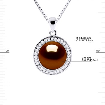 Collier SUN Perle d'Eau Douce 9-10 mm Chocolat Argent 925