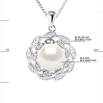 Collier SOLEIL Perle d'Eau Douce 9-10 mm Blanche Argent 925