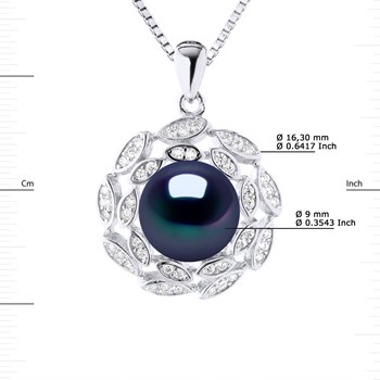 Collier SOLEIL Perle d'Eau Douce 9-10 mm Noire Argent 925