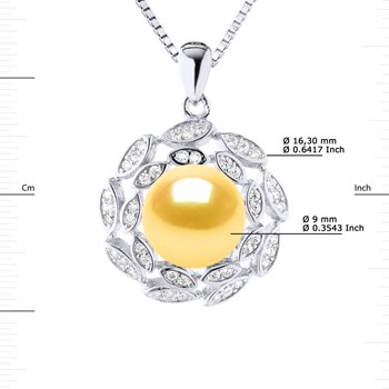 Collier SOLEIL Perle d'Eau Douce 9-10 mm Dorée Argent 925