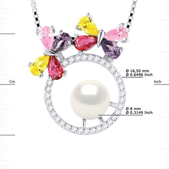 Collier PAPILLONS Perle d'Eau Douce Ronde 8-9 mm Blanche Argent 925