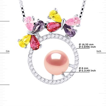 Collier PAPILLONS Perle d'Eau Douce Ronde 8-9 mm Rose Argent 925