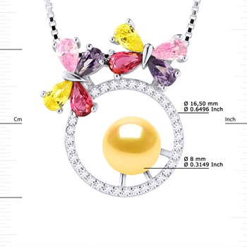 Collier PAPILLONS Perle d'Eau Douce Ronde 8-9 mm Dorée Argent 925