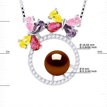 Collier PAPILLONS Perle d'Eau Douce Ronde 8-9 mm Chocolat Argent 925