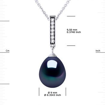 Collier BARETTE Perle d'Eau Douce 9-10 mm Noire Joaillerie Argent 925