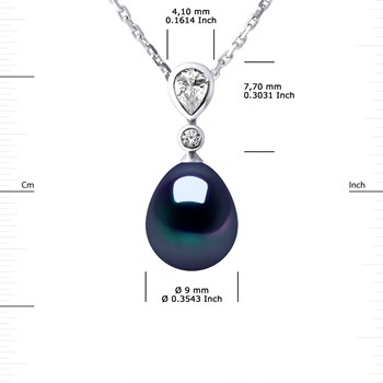 Collier GOUTTE Perle d'Eau Douce 9-10 mm Noire Joaillerie Argent 925