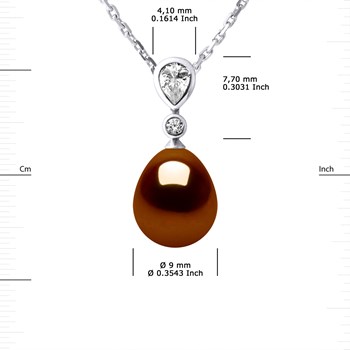 Collier GOUTTE Perle d'Eau Douce 9-10 mm Chocolat Joaillerie Argent 925