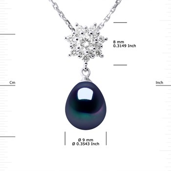 Collier SOLEIL Perle d'Eau Douce 9-10 mm Noire Joaillerie Argent 925