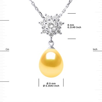 Collier SOLEIL Perle d'Eau Douce 9-10 mm Dorée Joaillerie Argent 925