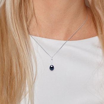 Collier NAVETTE Perle d'Eau Douce 9-10 mm Noire Joaillerie Argent 925