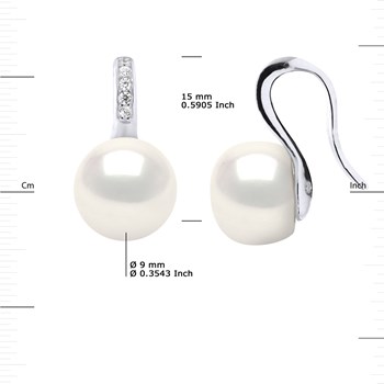 Crochets d'Oreilles Perles d'Eau Douce Boutons 9-10 mm Blanches Joaillerie Argent 925