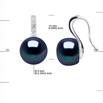 Crochets d'Oreilles Perles d'Eau Douce Boutons 9-10 mm Noires Joaillerie Argent 925